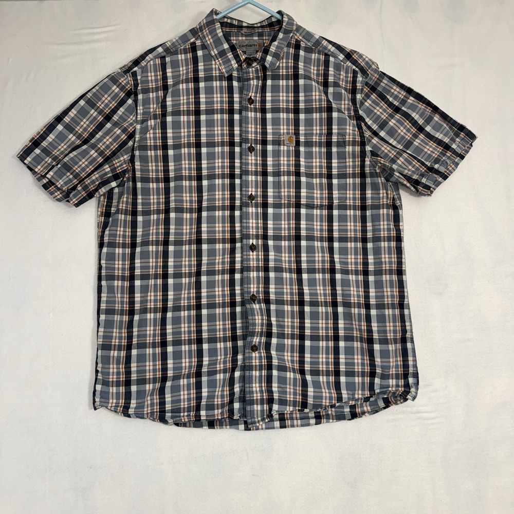 Men's‎ Large Carhartt Relaxed Fit Plaid Button Down Short Sleeve Shirt